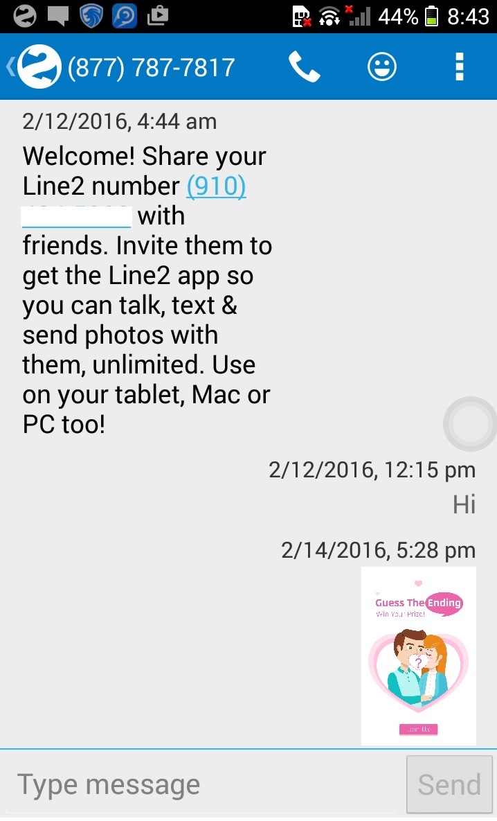 MMS screenshot of line2 android app