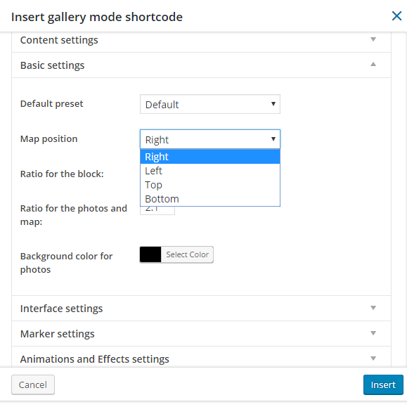 settings of the map