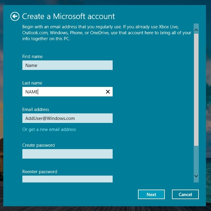 create account