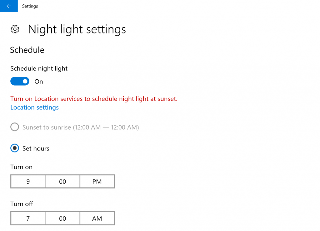 how to set night light on pc
