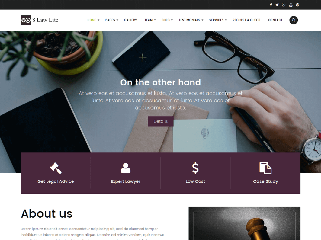 EightLaw Lite WordPress Theme for Law Websites