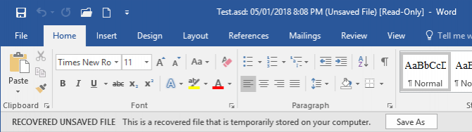 microsoft word recover unsaved document