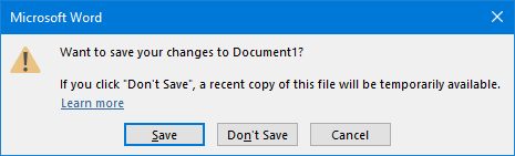 word save document pop-up