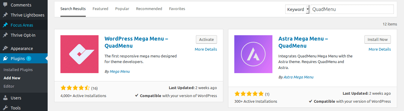 QuadMenu Install - 3