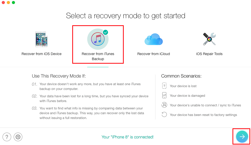 Recover Lost Messages After iOS 13/12.4.1/12 Update from iTunes - Step 1
