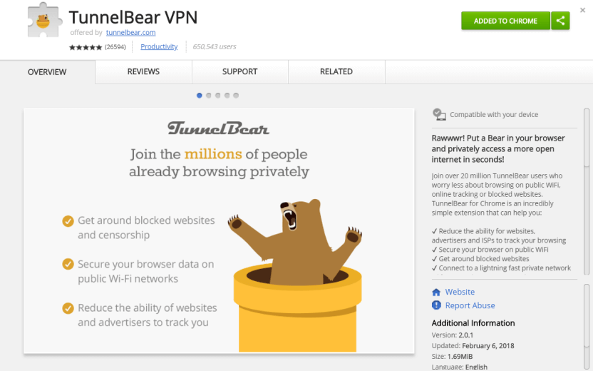 ¿Cómo habilito TunnelBear en Chrome?