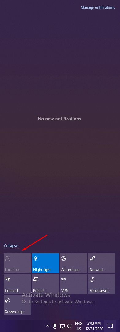 Geolocation Service from Notification Bar