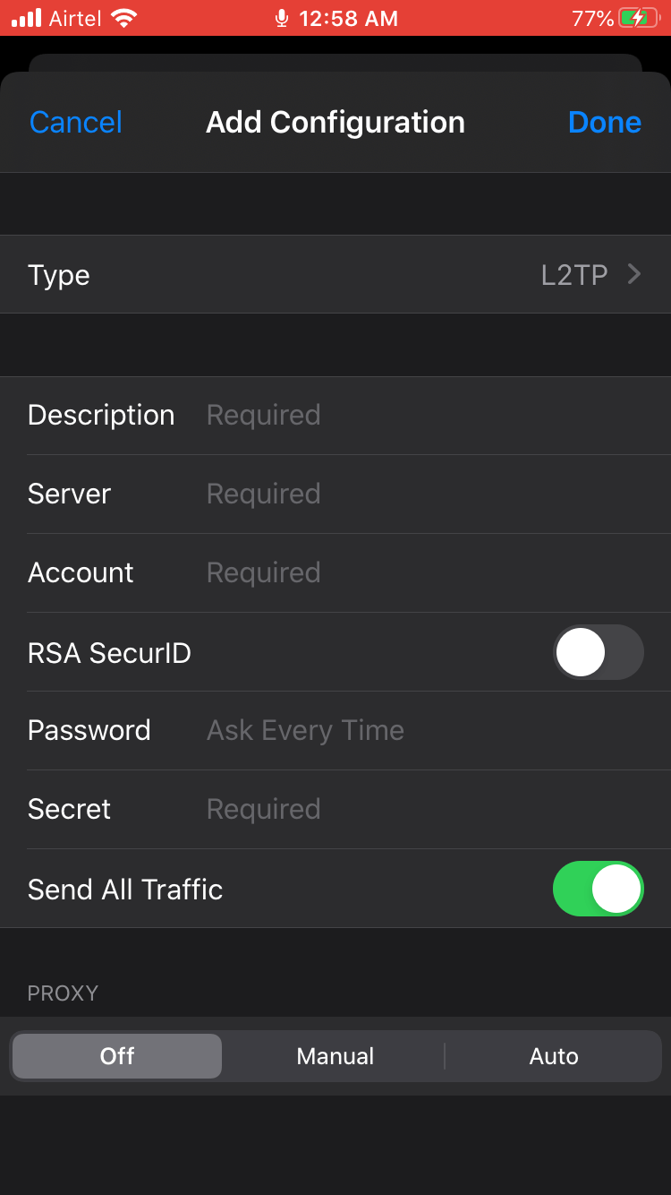 L2TP Connection in iOS Device