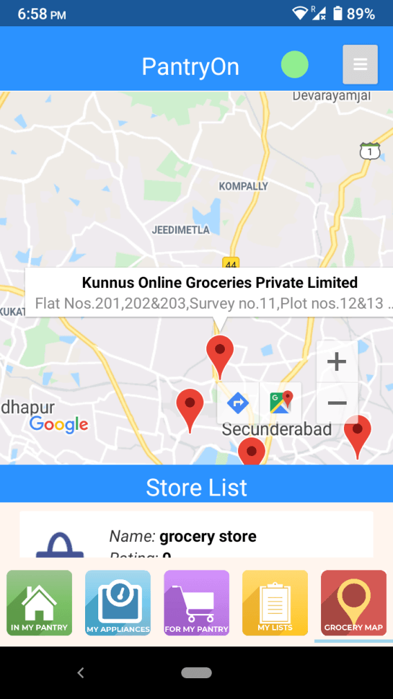PantryOn Stores based on Location