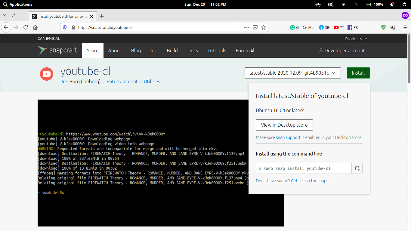 YouTube-DL on Snapstore