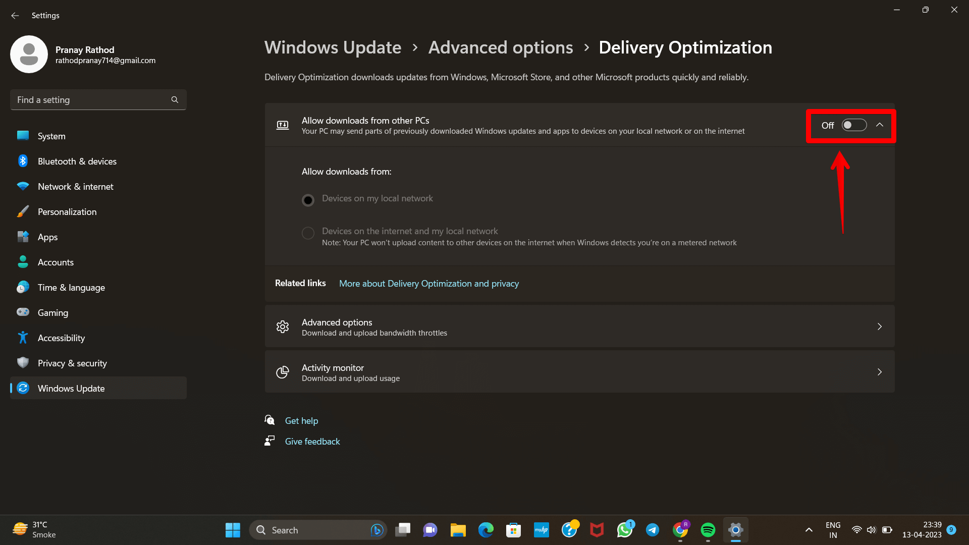 Disable OR Turn OFF Delivery Optimization DoSVC on Windows 11