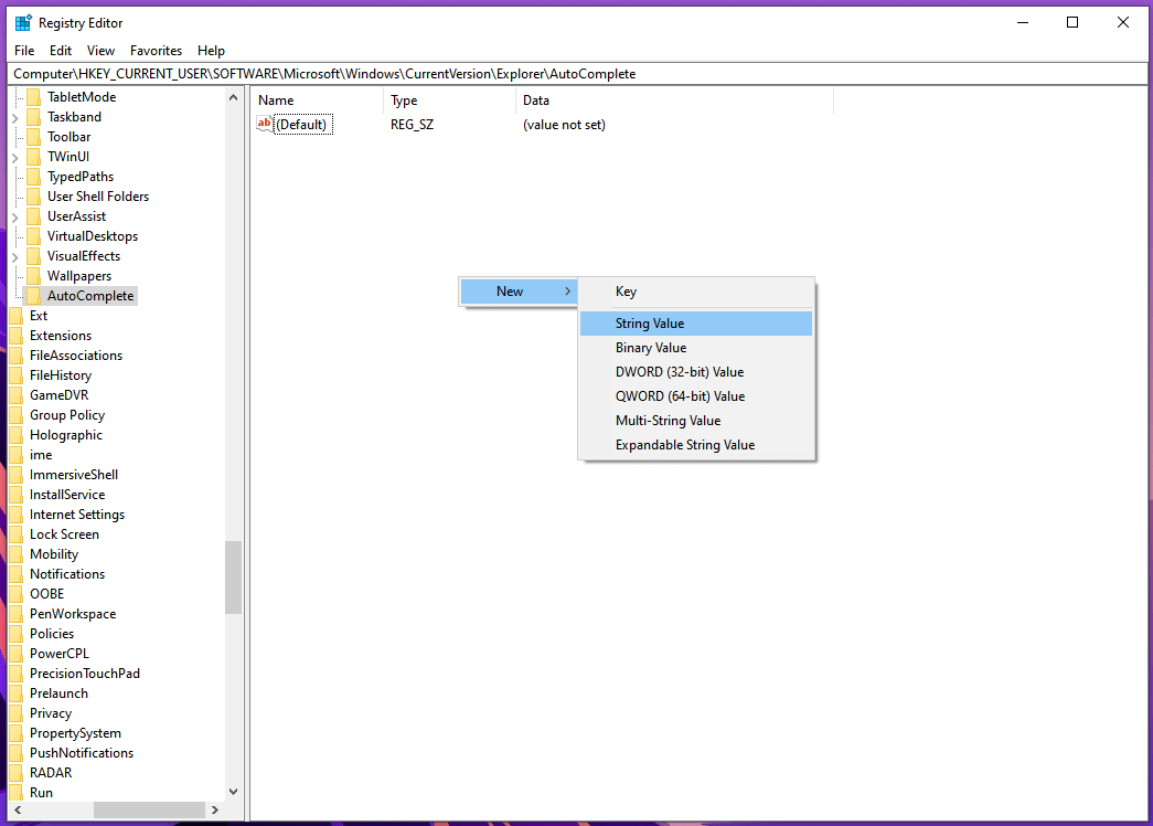 Disable AutoComplete Feature Registry Editor - 5