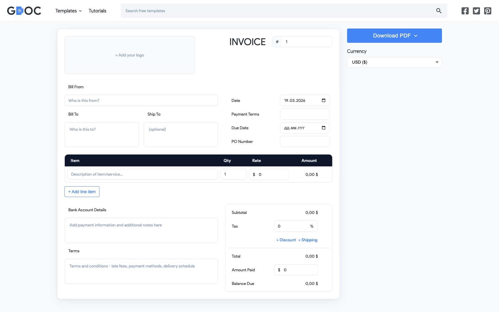 Gdoc.io Free Online Invoice Generator